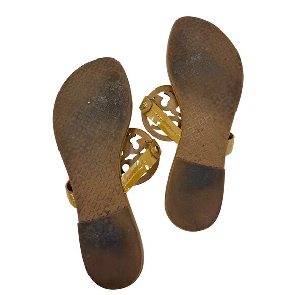 TORY BURCH Tan Caramel Patent Leather Miller Classic Designer Logo Sandals 6.5 - Picture 3 of 7